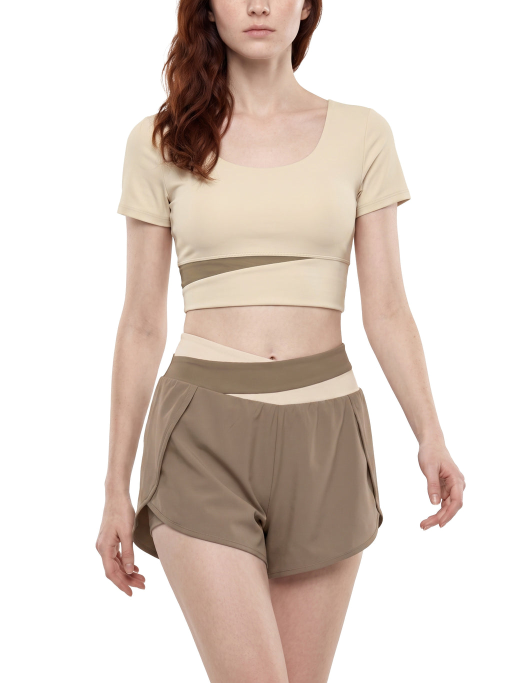 W | panelled crop yoga t-shirt