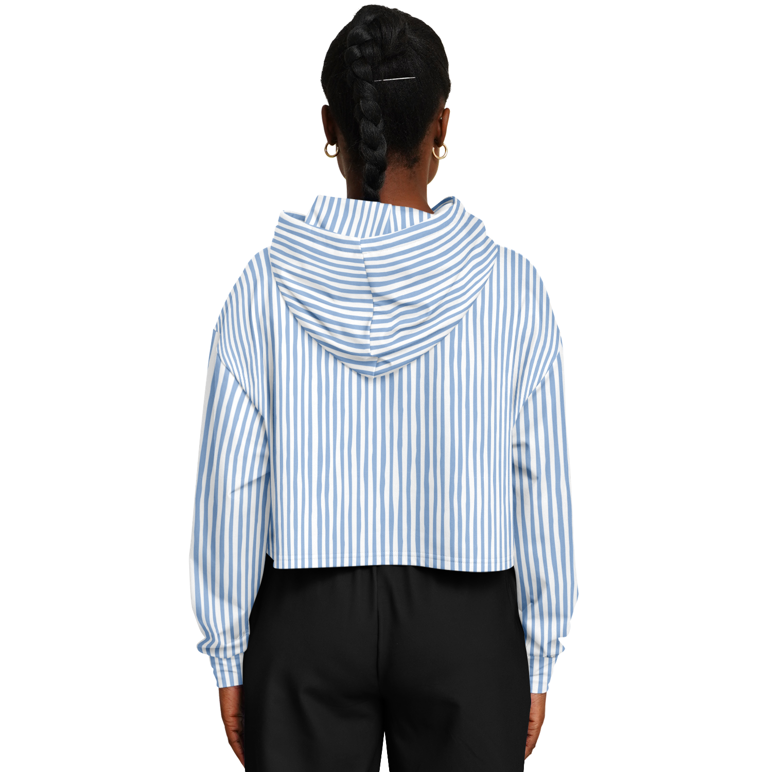 WOMEN'S SUMMIT CROPPED HOODIE | vertical blue and white lines pattern