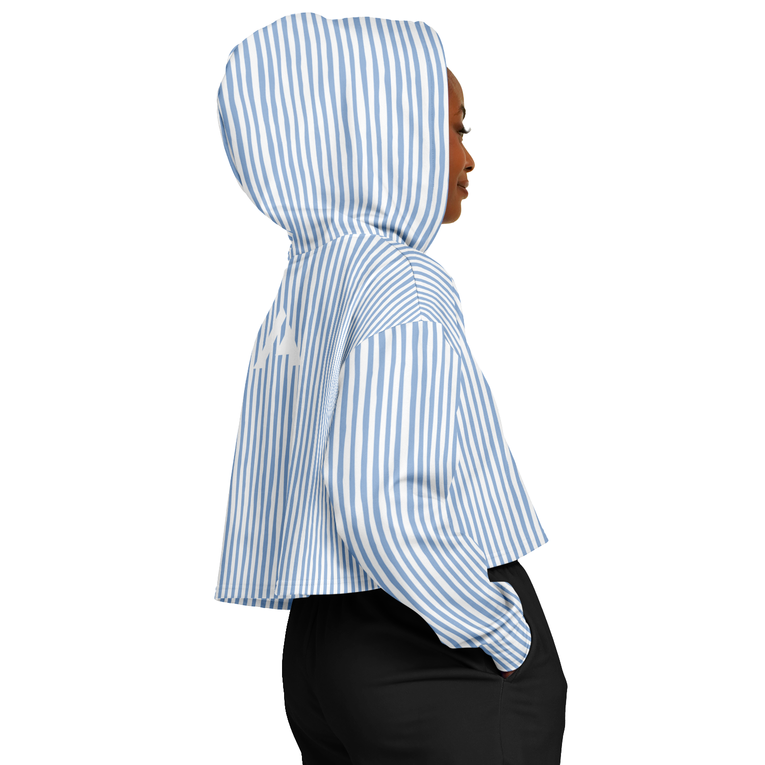 WOMEN'S SUMMIT CROPPED HOODIE | vertical blue and white lines pattern