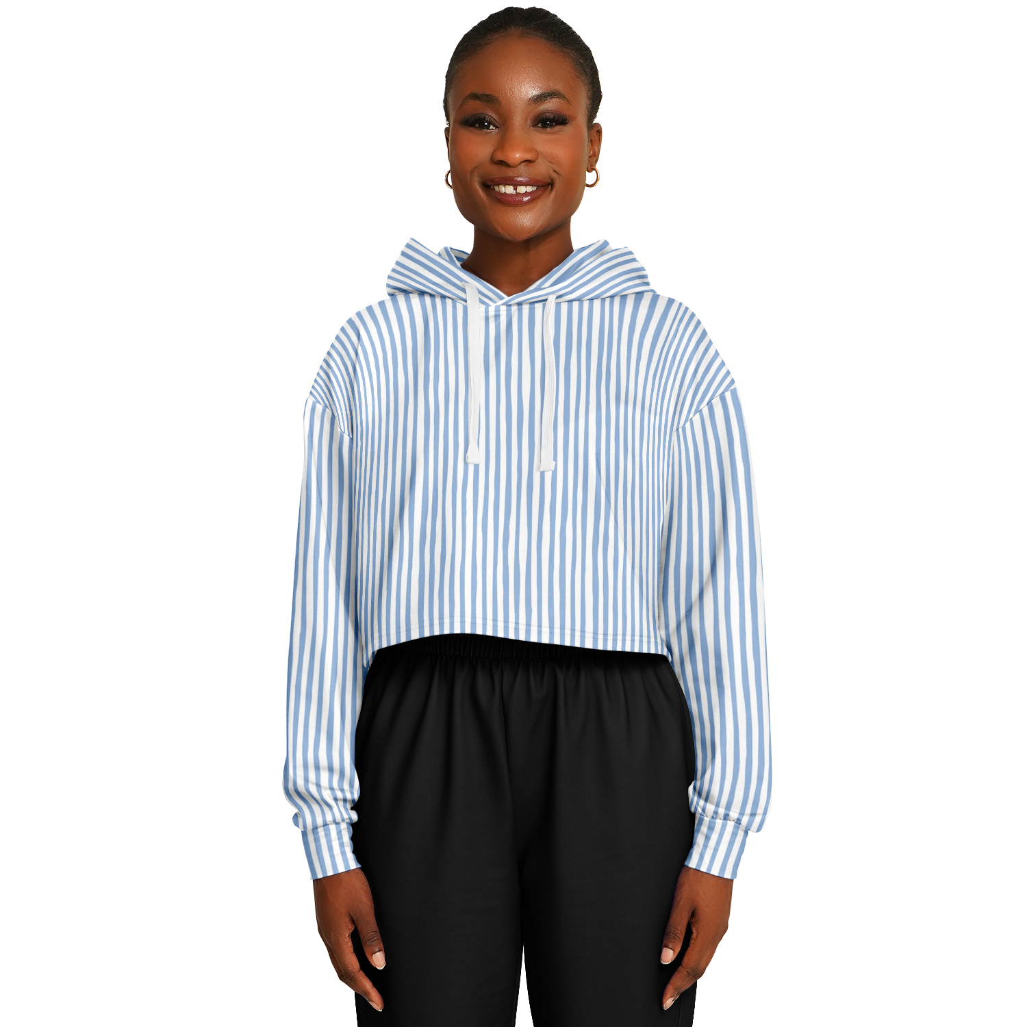 WOMEN'S SUMMIT CROPPED HOODIE | vertical blue and white lines pattern