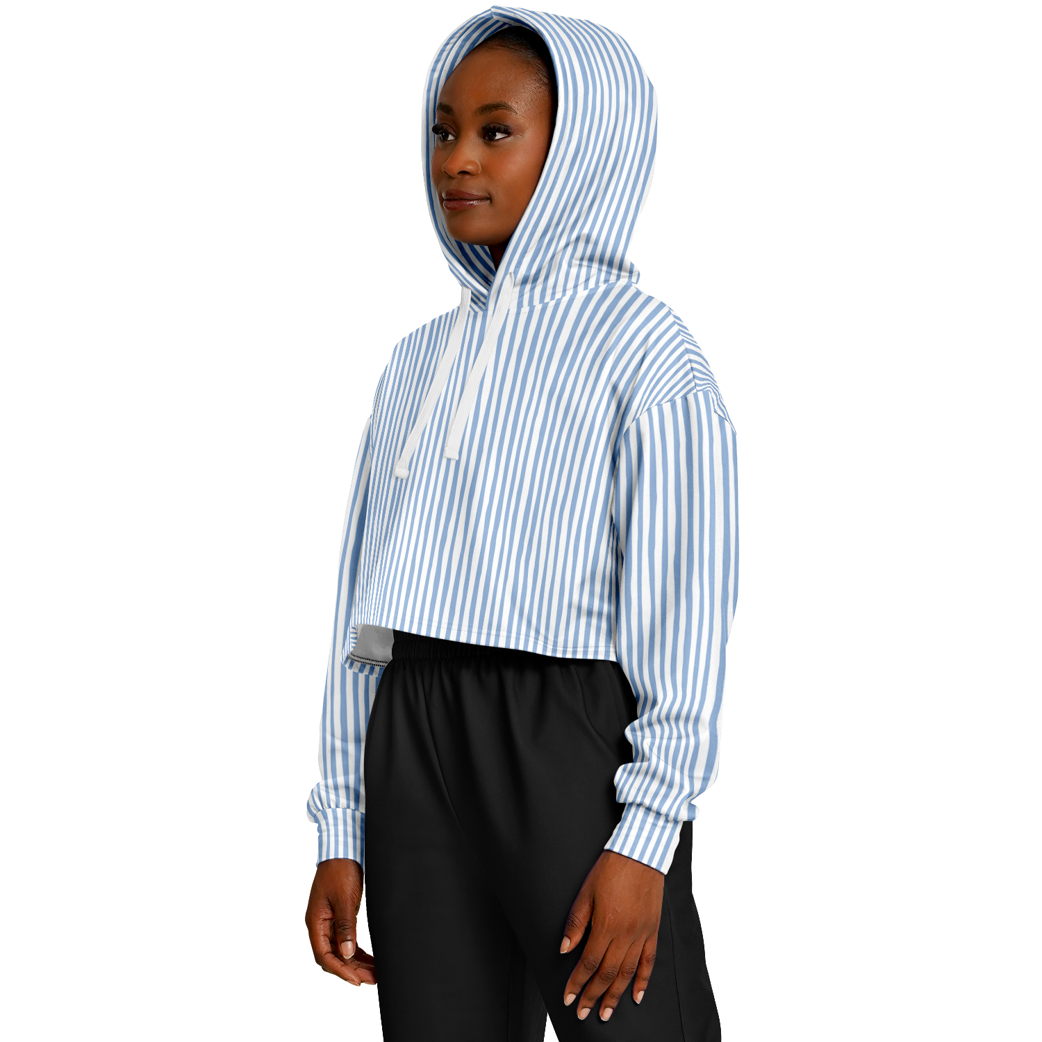 WOMEN'S SUMMIT CROPPED HOODIE | vertical blue and white lines pattern