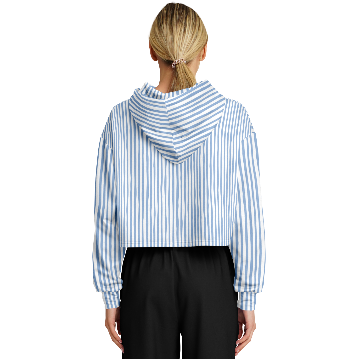WOMEN'S SUMMIT CROPPED HOODIE | vertical blue and white lines pattern