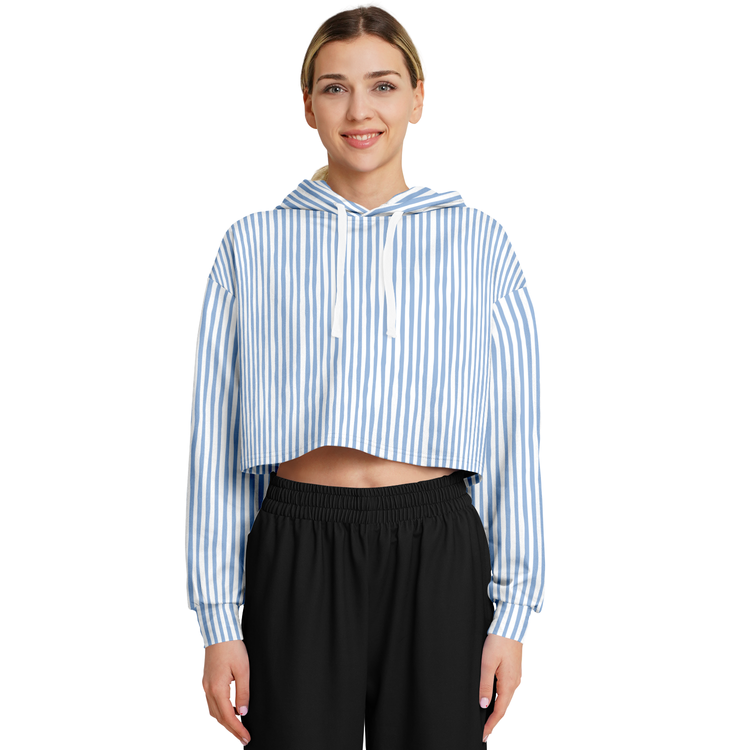 WOMEN'S SUMMIT CROPPED HOODIE | vertical blue and white lines pattern