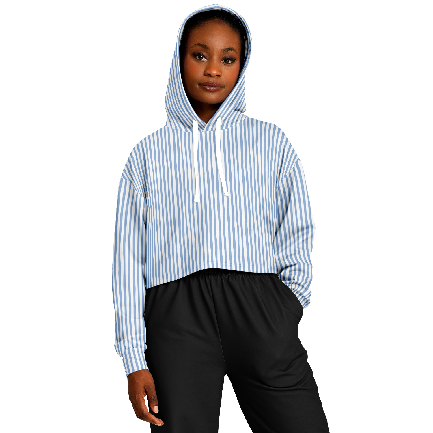 WOMEN'S SUMMIT CROPPED HOODIE | vertical blue and white lines pattern