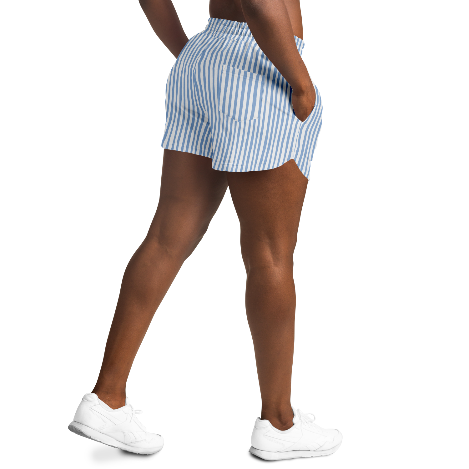 WOMEN'S SUMMIT SHORTS | vertical blue and white lines pattern