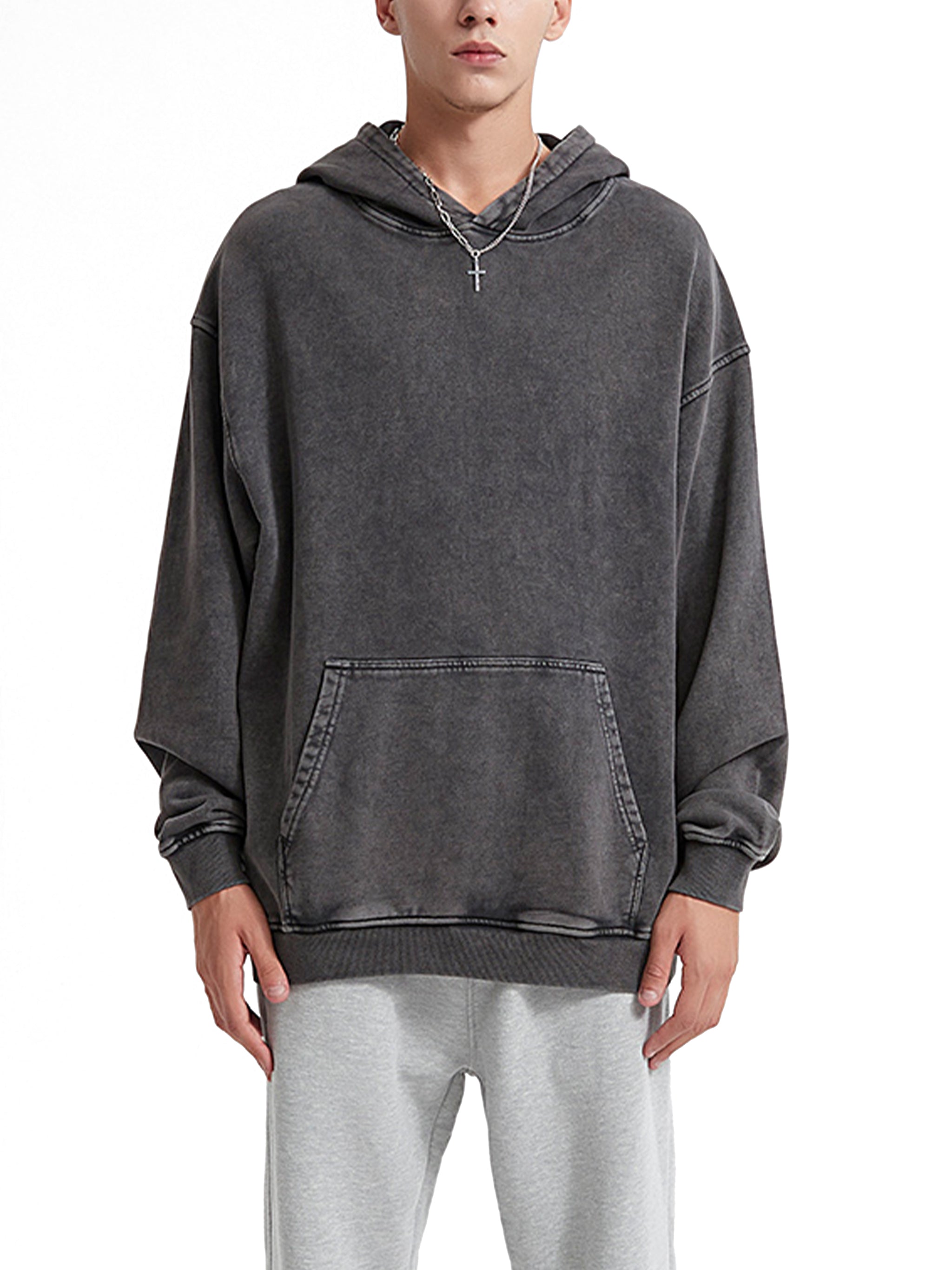 M | SNOW WASHED LOOSE COTTON HOODIE | no logo - Arcadia Apparel