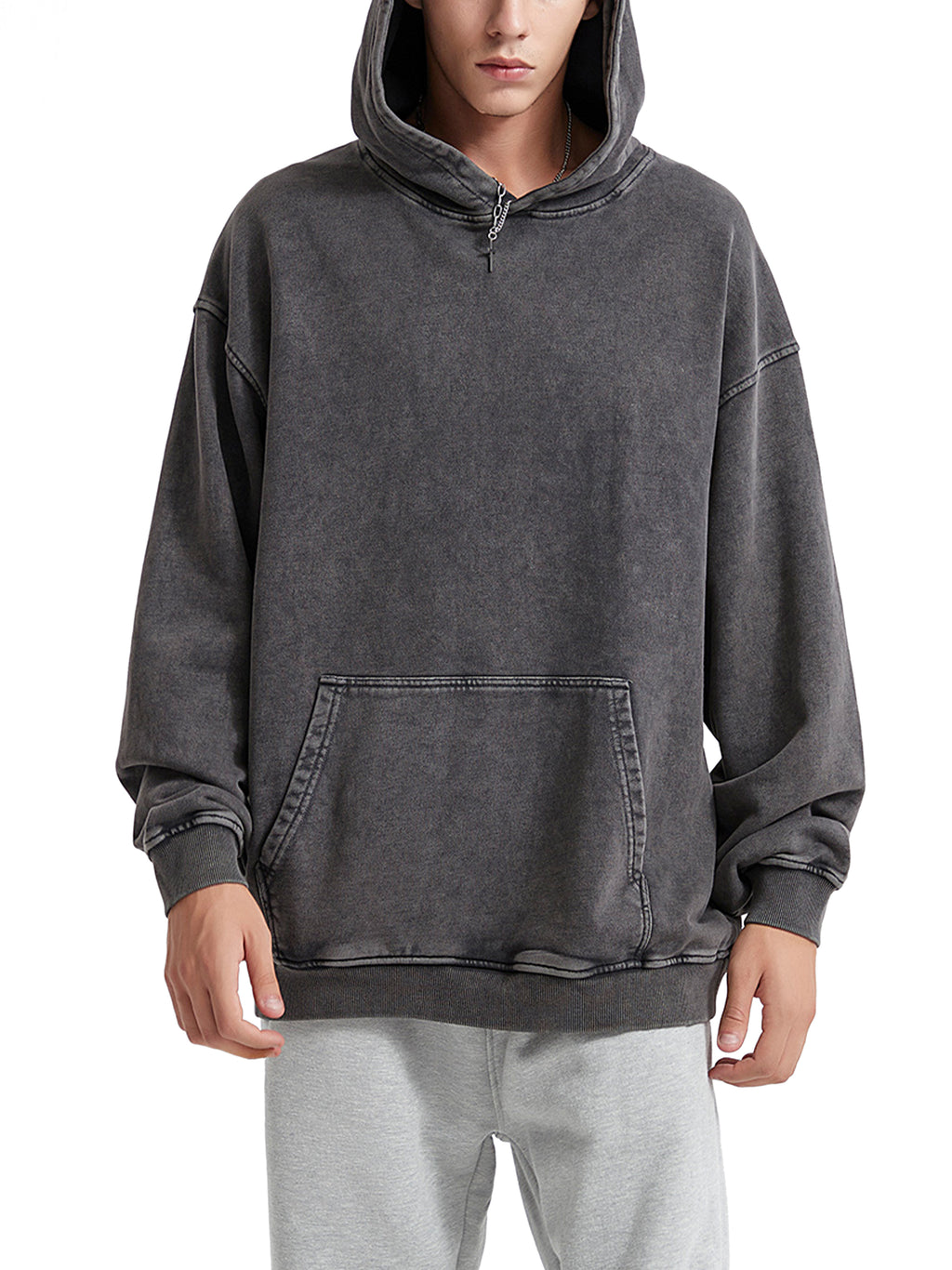 M | SNOW WASHED LOOSE COTTON HOODIE | no logo - Arcadia Apparel