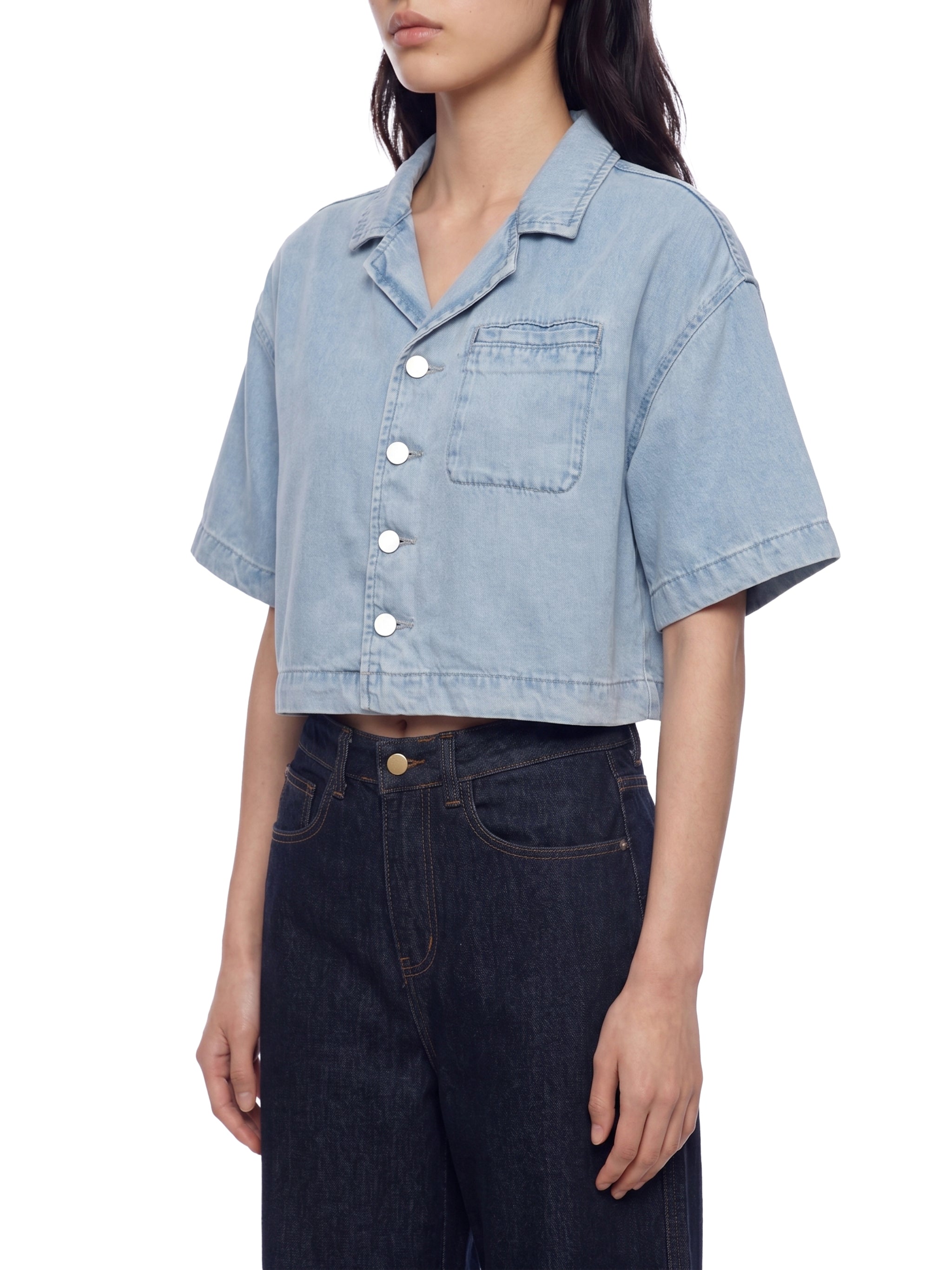 all,arcaprl,vintage,wash,boxy,cropped ,shirt,women's,upper body,100% lyocell