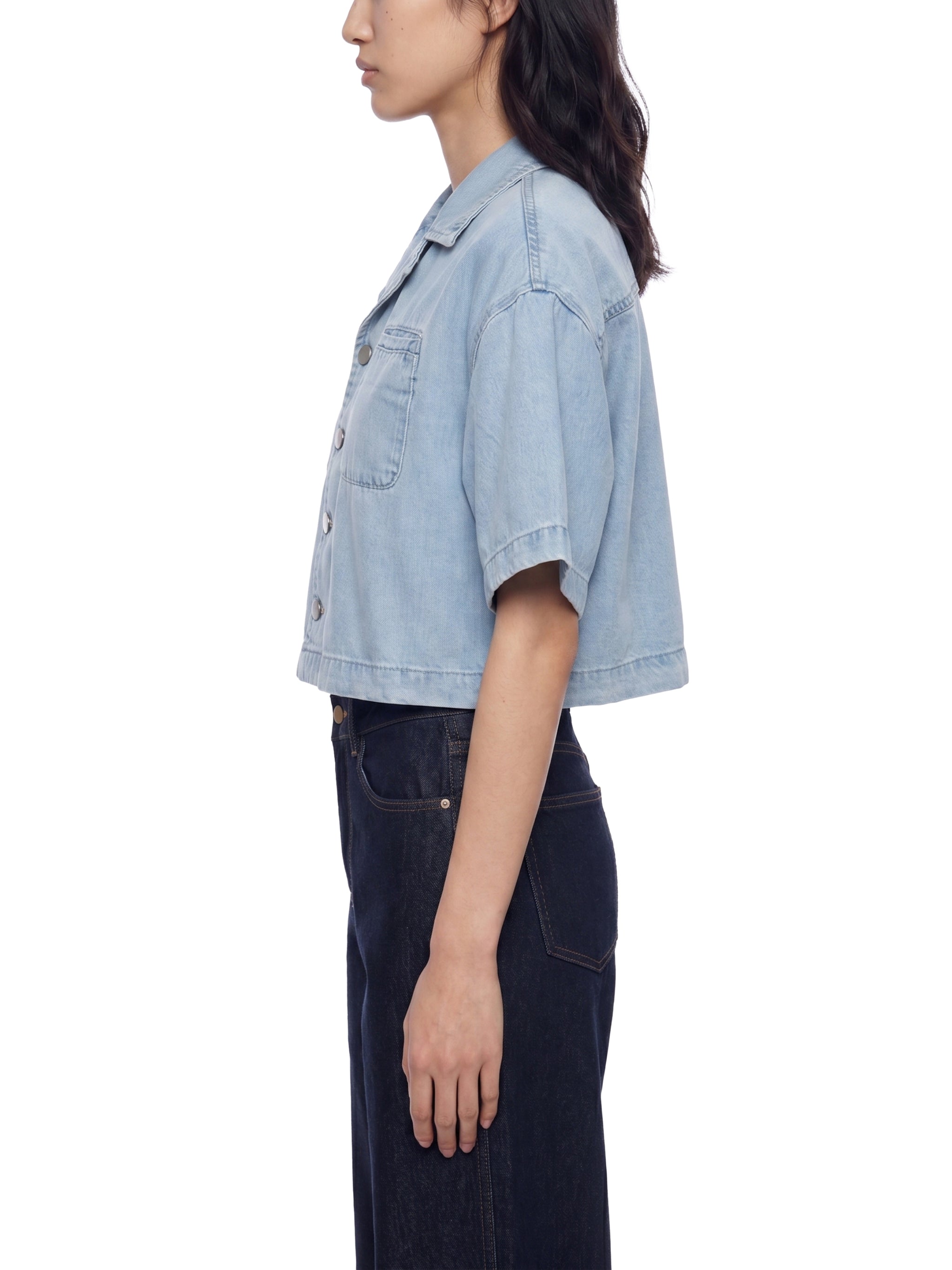 all,arcaprl,vintage,wash,boxy,cropped ,shirt,women's,upper body,100% lyocell