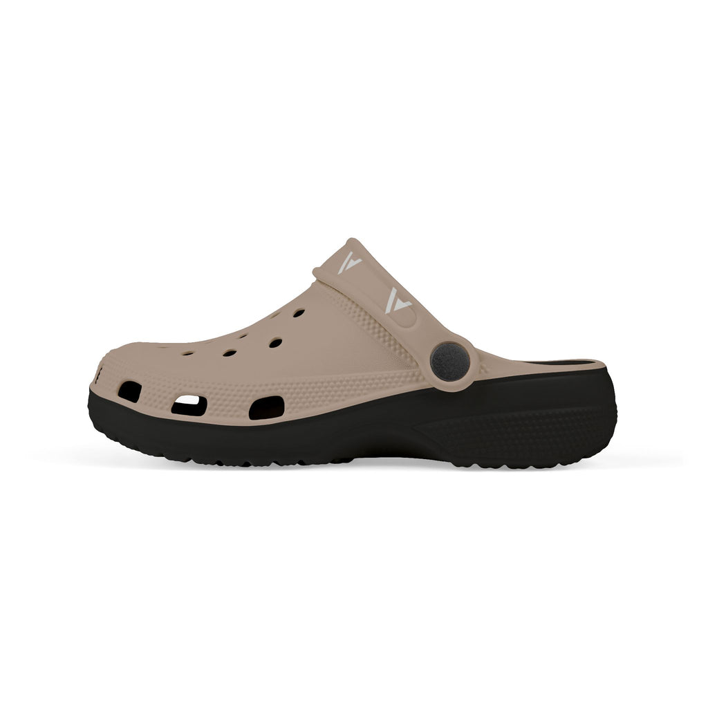 Clog shoe with a patterned design on a white background