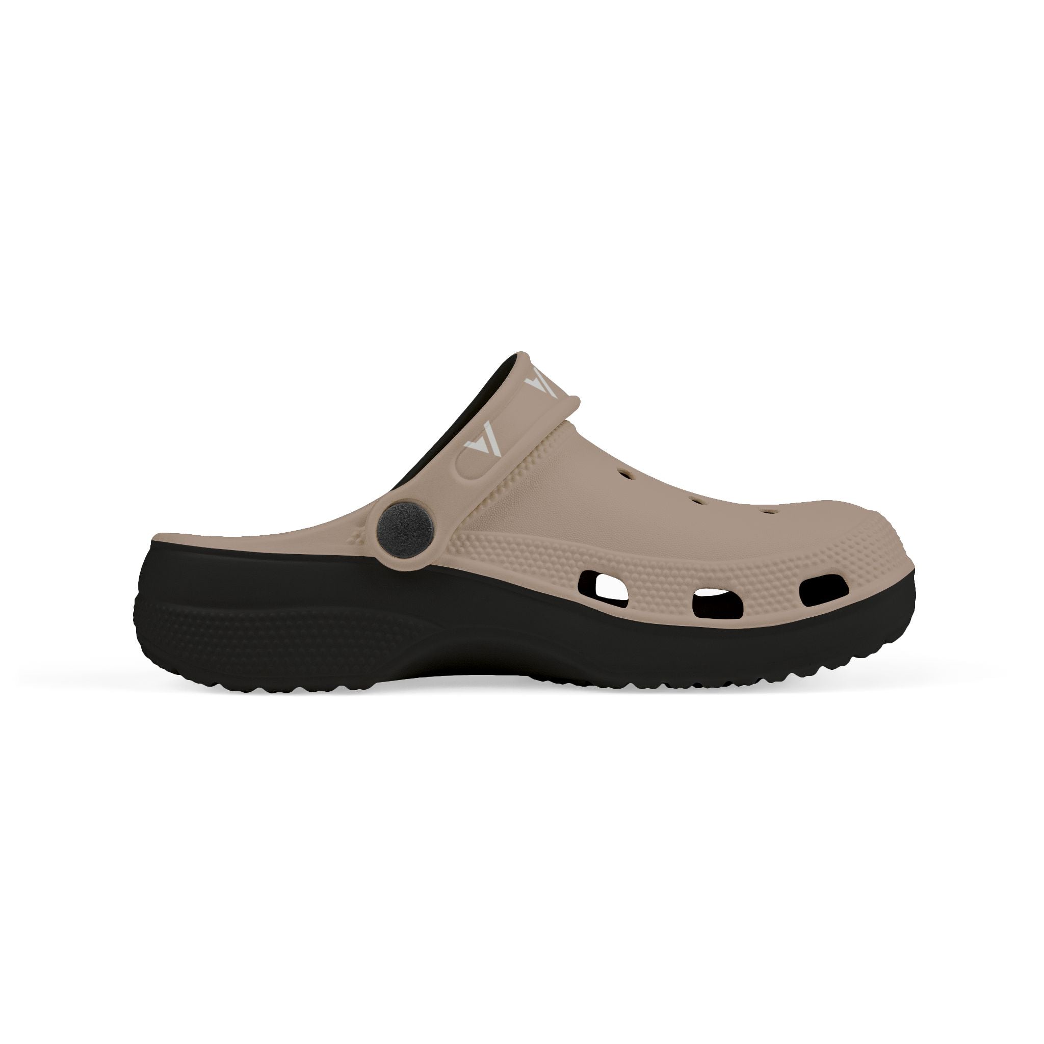 Clog shoe with a patterned design on a white background
