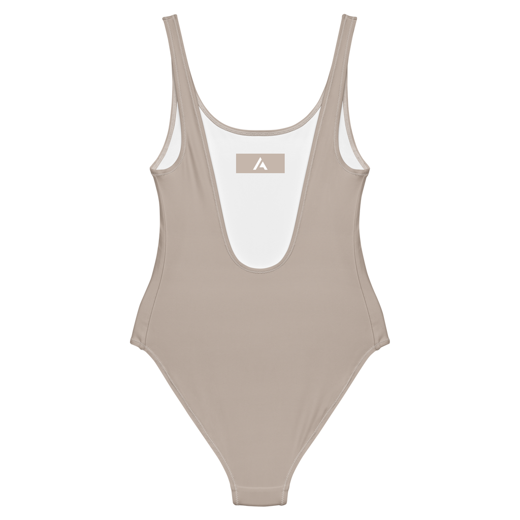 Beige swimsuit with logo on a white background