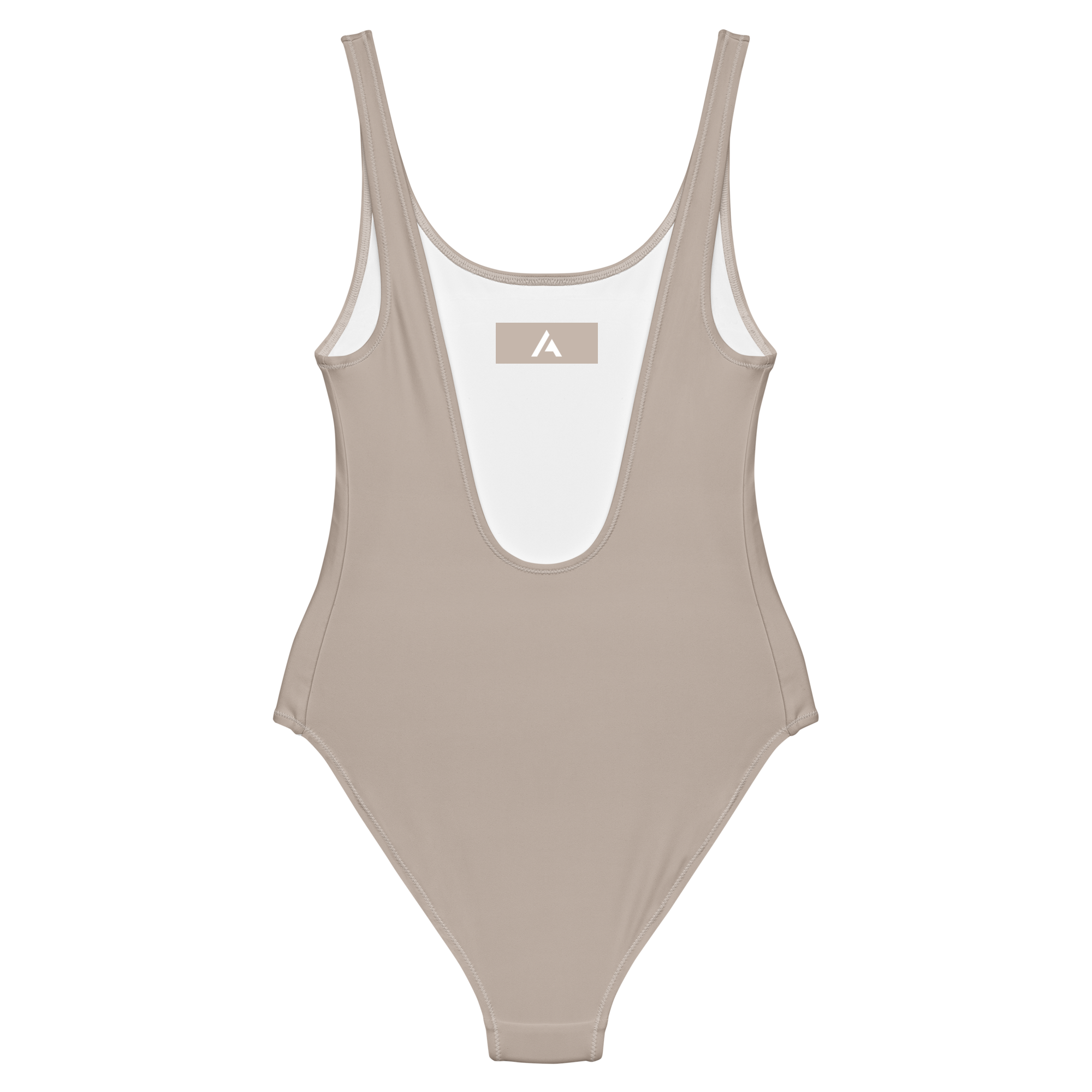 Beige swimsuit with logo on a white background