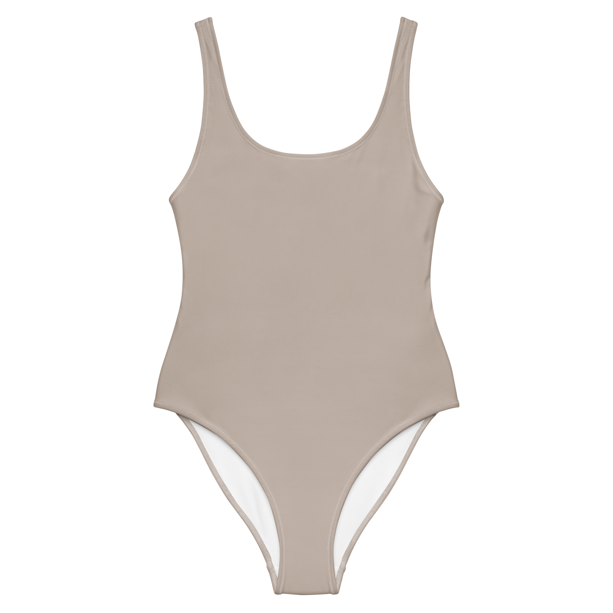 Beige one-piece swimsuit on a white background