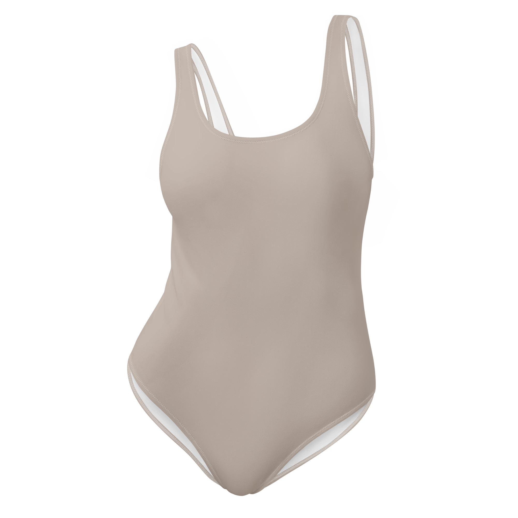Beige swimsuit with thin straps on a white background