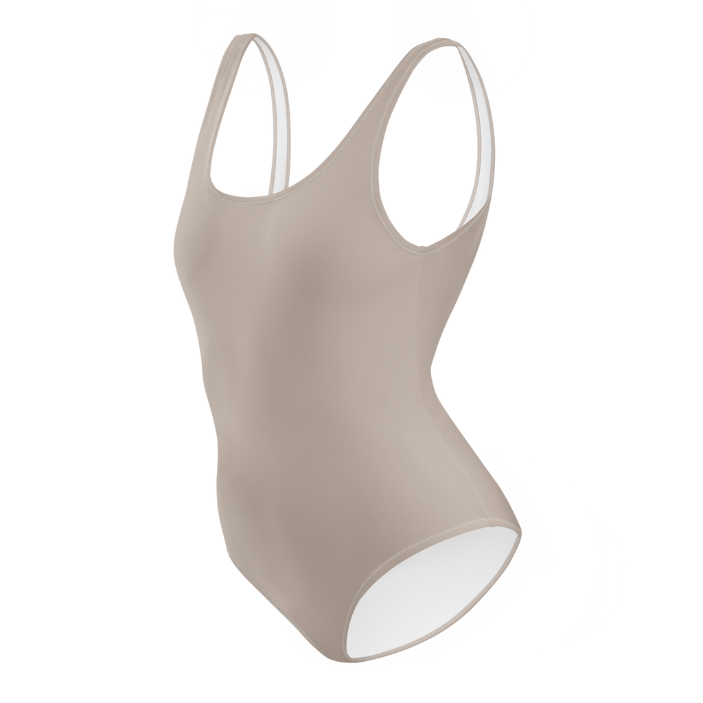 Beige swimsuit with white interior lining on a white background