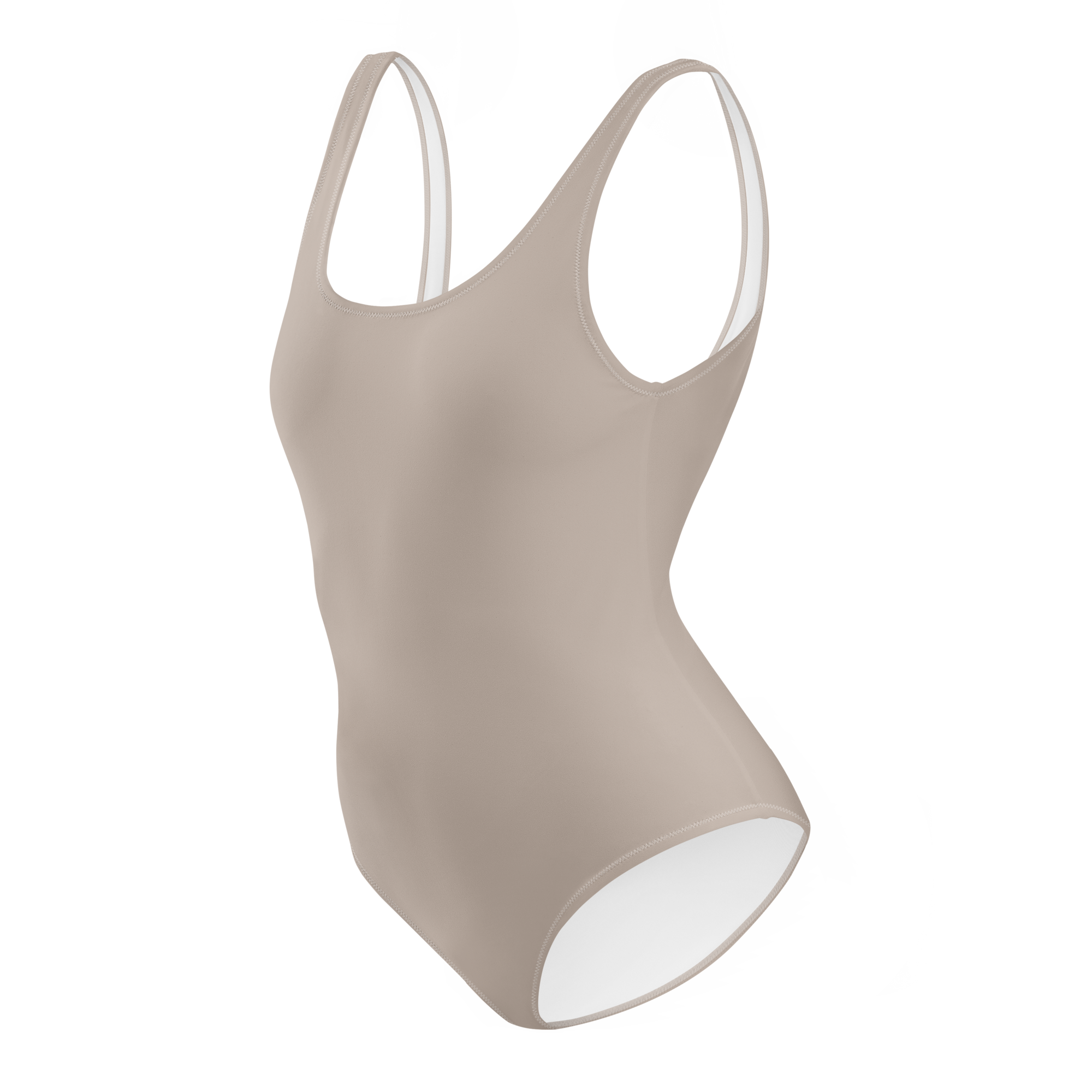 Beige swimsuit with white interior lining on a white background