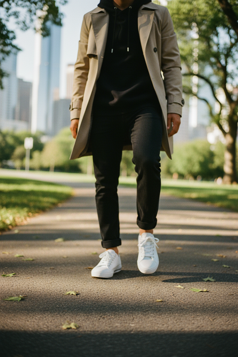 A pair of white canvas low-top sneakers on a clean white background, featuring a black dripping skull graphic on the heel of the front shoe.